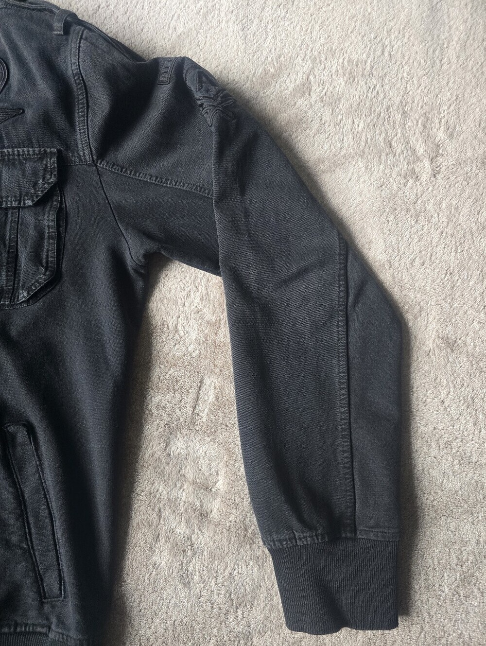 RARE VTG Affliction hybrid hooded denim jacket Mens 2X Full-zip, Black, Y2K - Picture 12 of 16